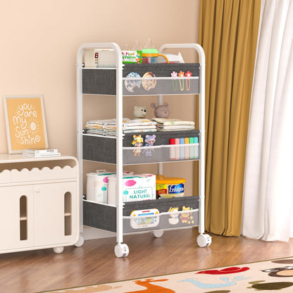 Baby Diaper Caddy Rolling Utility Cart, 3 Tier Baby Essentials Nursery Organizer and Storage with Dividers and Drawers for Crib, Bedroom, Art & Craft Organizer (White)