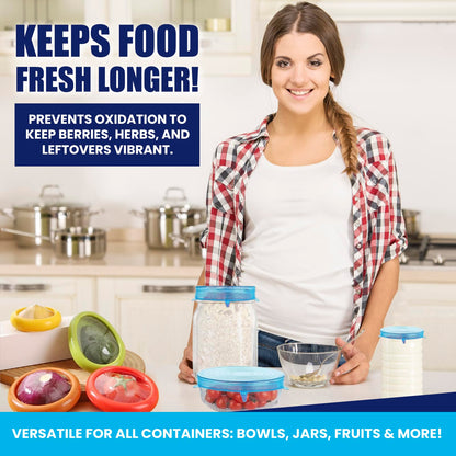 Anti-Oxidation Food Storage Containers with Reusable Silicone Stretch Lids, Airtight Leakproof Produce Keeper Set for Fruits & Vegetables, Keeps Food Fresh Longer, Fridge Organization Containers