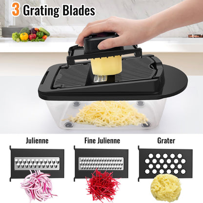 8 Blade All-in-1 Vegetable Chopper Mandoline Slicer with Container, Food Chopper, Onion Chopper, Veggie Cutter for Salad, Kitchen Gadgets Accessories Essentials, Black