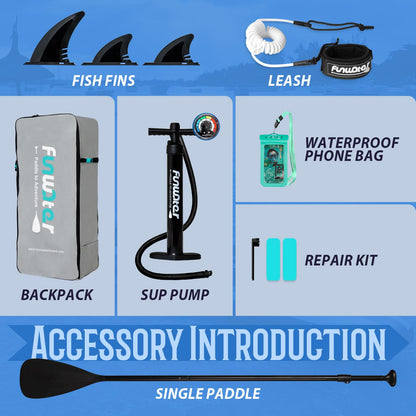 FunWater SUP Inflatable Stand Up Paddle Board Ultra-Light Inflatable Paddleboard with SUP Accessories,Fins,Adjustable Paddle, Pump,Backpack, Leash, Waterproof Phone Bag(Blue)