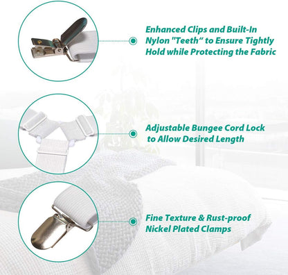 Bed Sheet Holder Straps - Fitted Sheet Keepers Fasteners, Elastic Adjustable Holders for a Wrinkle-Free Bed Sheet