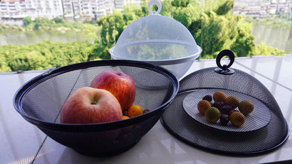 YELKPX Metal Mesh Fruit Bowl with Lid (Set of 2) - Fruit Fly Proof Kitchen Counter Storage Basket for Fruits, Vegetables, Bread - Black White Green Gray Options (Black & White)