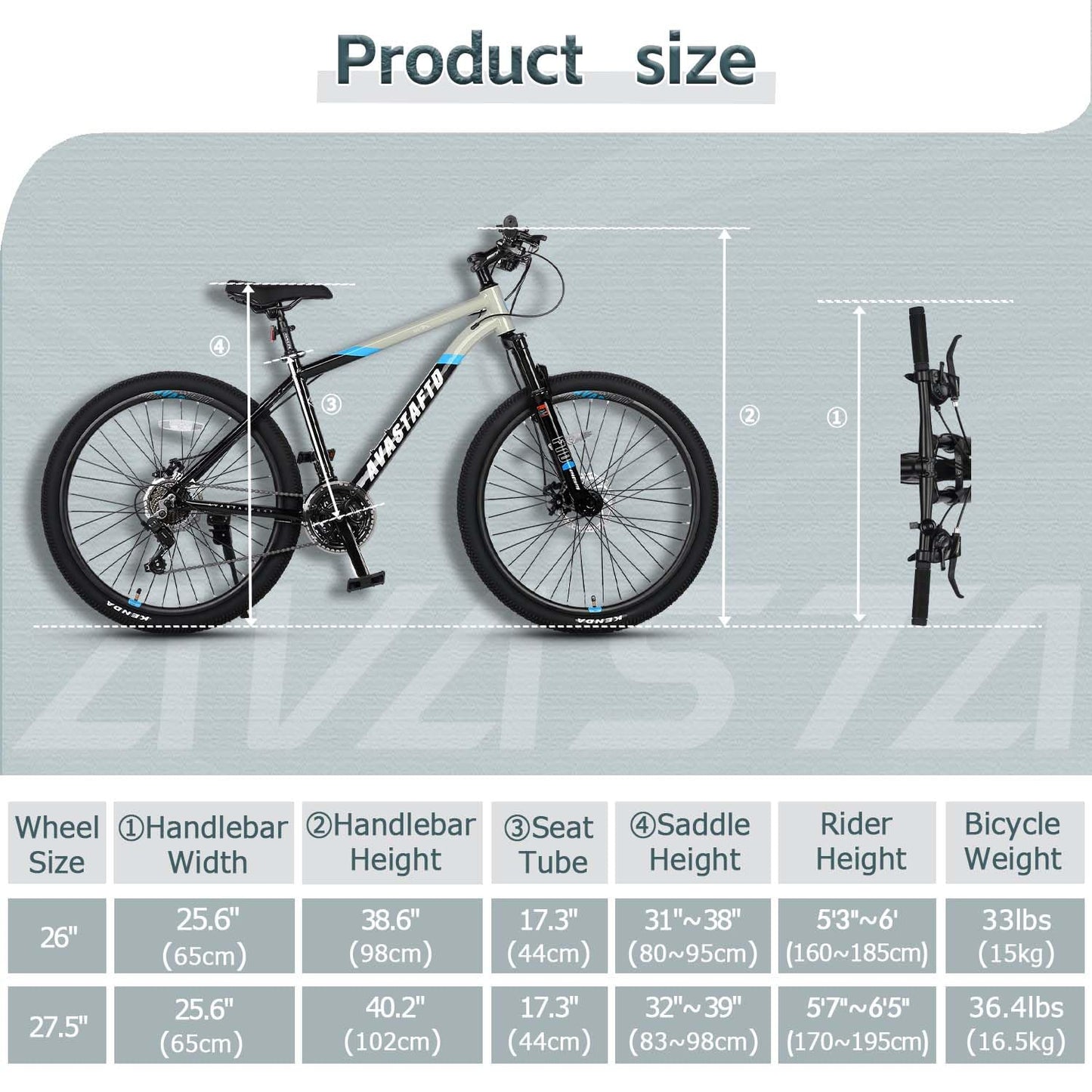 AVASTA 27.5-inch Mountain Bike for Man Male and Woman Female Adult with Lightweight Aluminum Alloy Frame and Dual Disc Brakes,Front Suspension,21-Speed Gear Shifters,Hidden Brake Cables,Grey