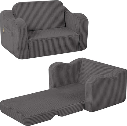 1-3 2-in-1 MeMoreCool Toddler Chair Comfy for Years Old, Corduroy Kids Couch Bed Fold Out, Foldable Baby Lounge Chair