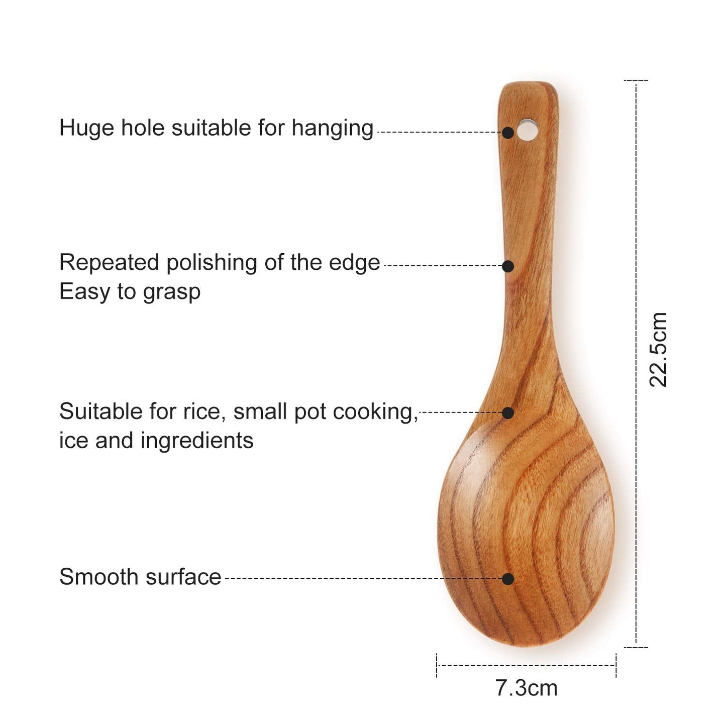 Patelai 4 Pieces 9 Inch Wooden Spoons for Cooking Eating with Long Handle, Nonstick Heat-resistant Serving Salad Stirring Soup Rice Paddle for Serving Kitchen Cooking Home Table Scooper