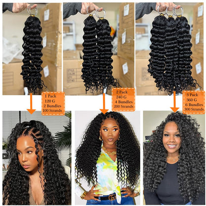 20 Inch Feather Crochet Human Hair for Black Women Miracle Knots Crochet Bundles 120g Pre-Separated Deep Curly Wave Crochet Human Hair Extensions Reusable Knotless Invisible 100 Strands CNZZJX