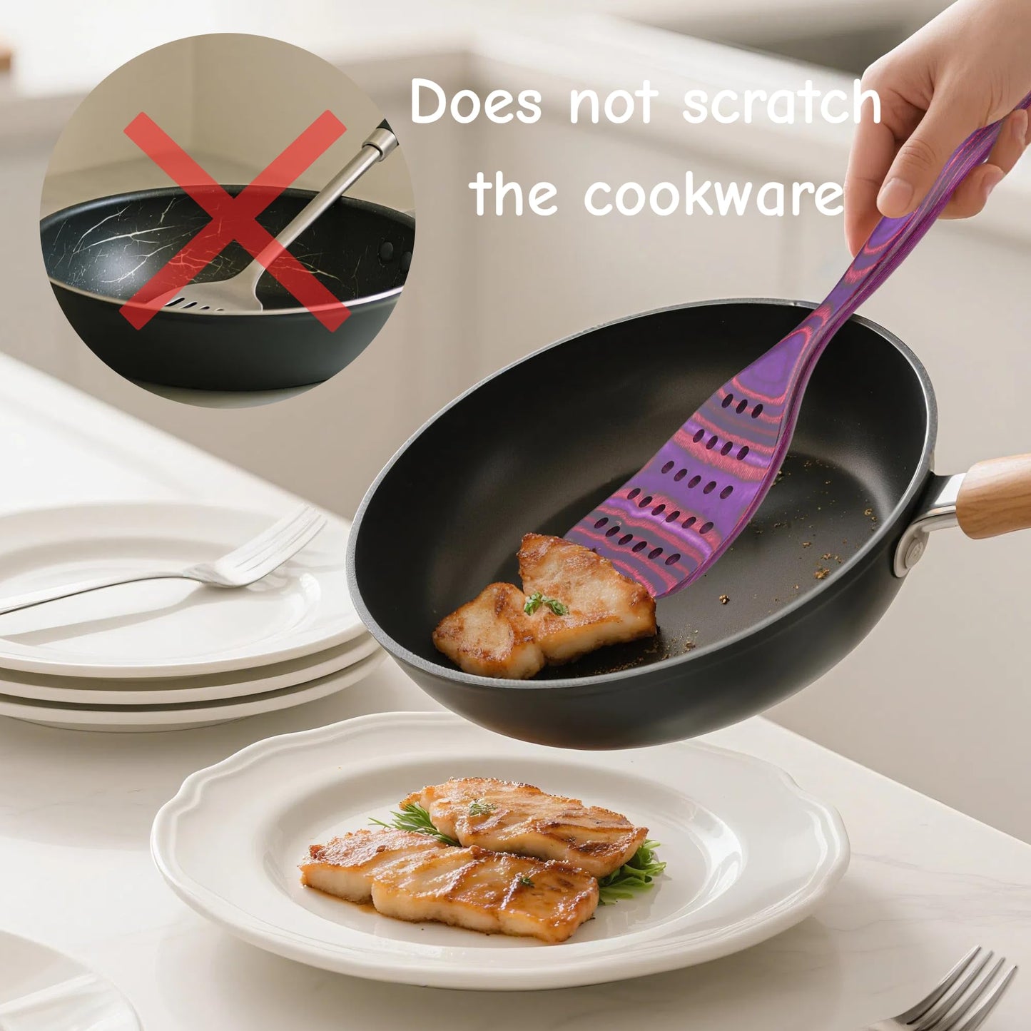Cokka Praca 7 PCS Pakkawood Kitchen Utensils | Kitchen Cooking Utensil Set | Pakkawood Utensils | Non-Stick Wooden Spoons | Wooden Spoons for Cooking | Byzantium