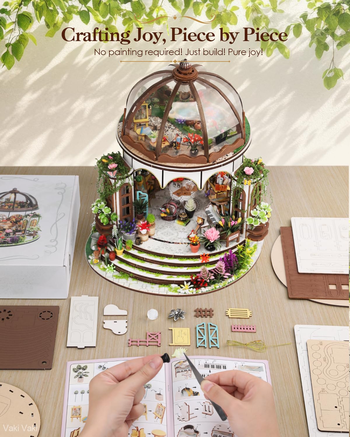 Vaki Vaki [2026 New] Hanging Garden Miniature House Kit with LED Light, Book Nook Kit with Cover for Birthday, 3D Wooden Bookends Puzzle Bookshelf Decor Building Kit Birthday Gifts for Family, Friends