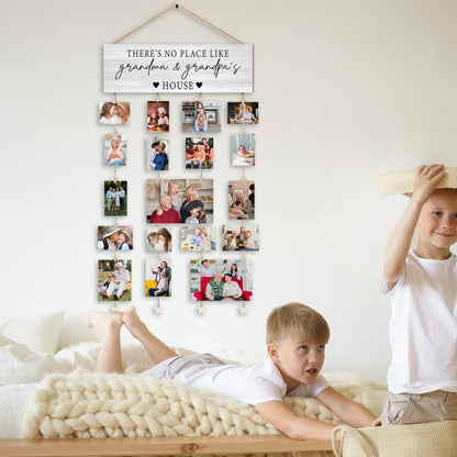 Orchroma Grandparent Picture Frames Collage Wall Decor, Grandpa Grandma Picture Frame, Gifts for Grandparent from Grandkids, Hanging Photo Display with Clips, Picture Hanging Kit, 16 x 5 Inches, Wood