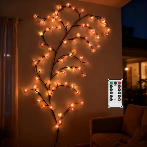 63 Inch Cherry Blossom Tree Light with Remote, 72 LED Cherry Blossom Branch Lights for Wall, 8 Lighting Modes&Timer, Flexible DIY Indoor Decoration for Home, Christmas, Wedding, Party (72LED-63inch)