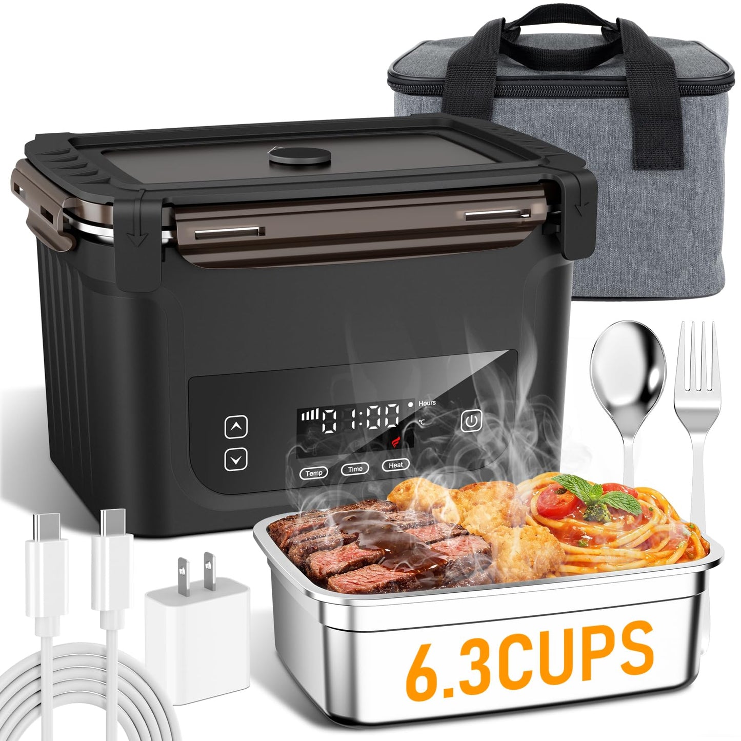 GALOKEO 2026 Upgraded Cordless Electric Lunch Box for Adults, 20,800mAh Rechargeable Heated Lunch Box with Even Heating, XL 6.3 Cup Self-Heating Lunch Box for Construction, Office & Travel