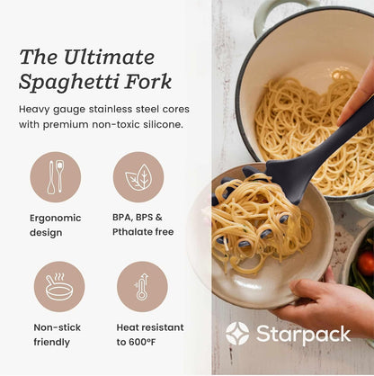 Starpack (13.5") 600F XL Premium Silicone Pasta Fork - Spaghetti Spoon High Heat Resistant to - Silicone Pasta Spoon