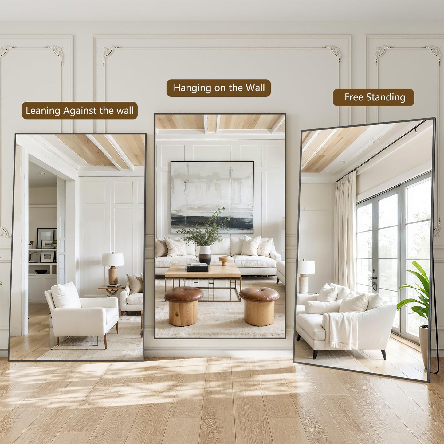 Koonmi 81"x41" Floor Mirror Full Length, Bedroom Floor Body Mirror with Stand, Large Black Mirror, Leaning, Standing or Hanging Horizontally/Vertically