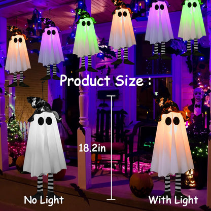 3 Pack Halloween Hanging Ghosts Halloween Decorations Outdoor, Lighted Glowing Ghost Witch Hat with Orange Purple Green Lights, Ghost Scary Outside Decor for Party Home Yard Tree Garden