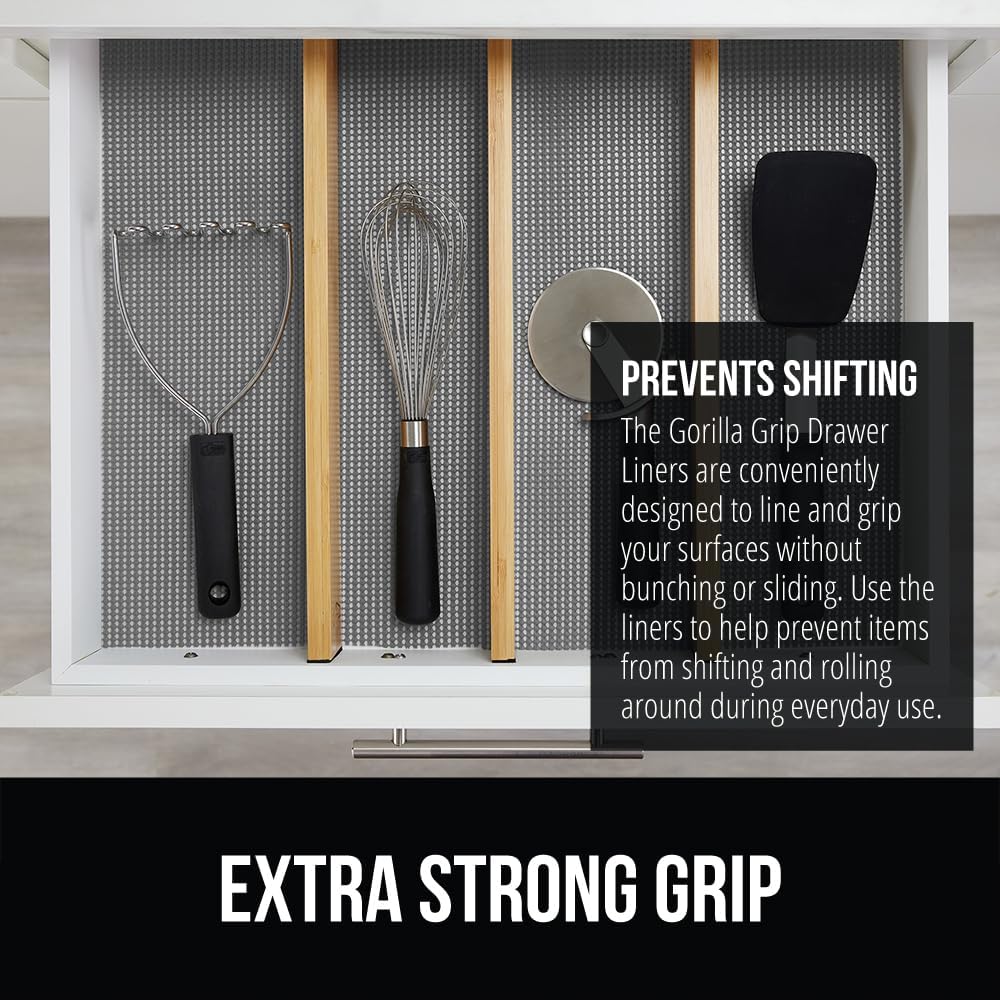 Gorilla Grip Drawer Shelf and Cabinet Liner, Thick Non-Adhesive Liners Protect Kitchen Cabinets, Cupboard, Bathroom