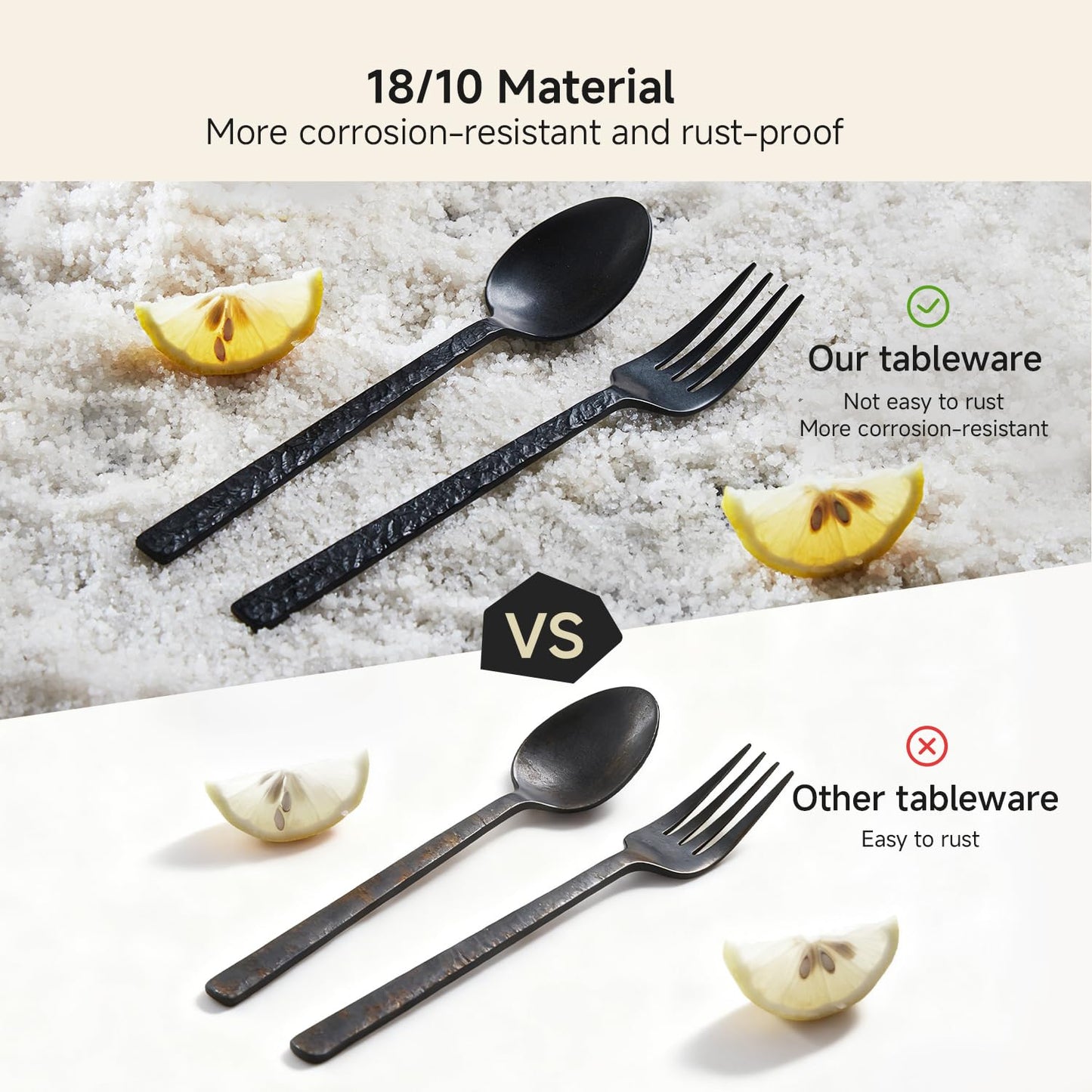 KINGSTONE 40 Pcs Black Hammered Silverware Set for 8, 18/10 Stainless Steel Heavy Duty Flatware Set, Tableware Cutlery Utensil Sets for Home Restaurant Dishwasher Safe
