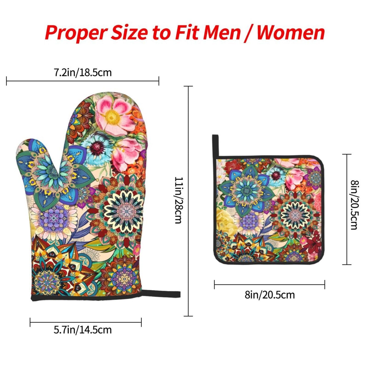 Boho Floral Oven Mitts and Pot Holders Sets, Heat Resistant Colorful Kitchen Gloves Hot Pads, Cute Baker Stuff, Chef Cooking Baking Gifts for Women Bakers, Kitchen Gifts for Cooking Lover Cooks Mom