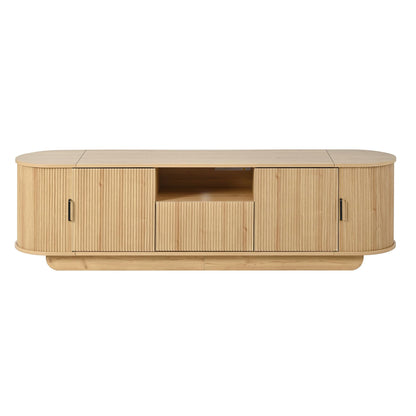 Merax TV Stand with Storage, Sliding Door Cabinets, Drawer and Open Shelf, Wooden Entertainment Center for Living Room, Media Console Table, Acacia Wood