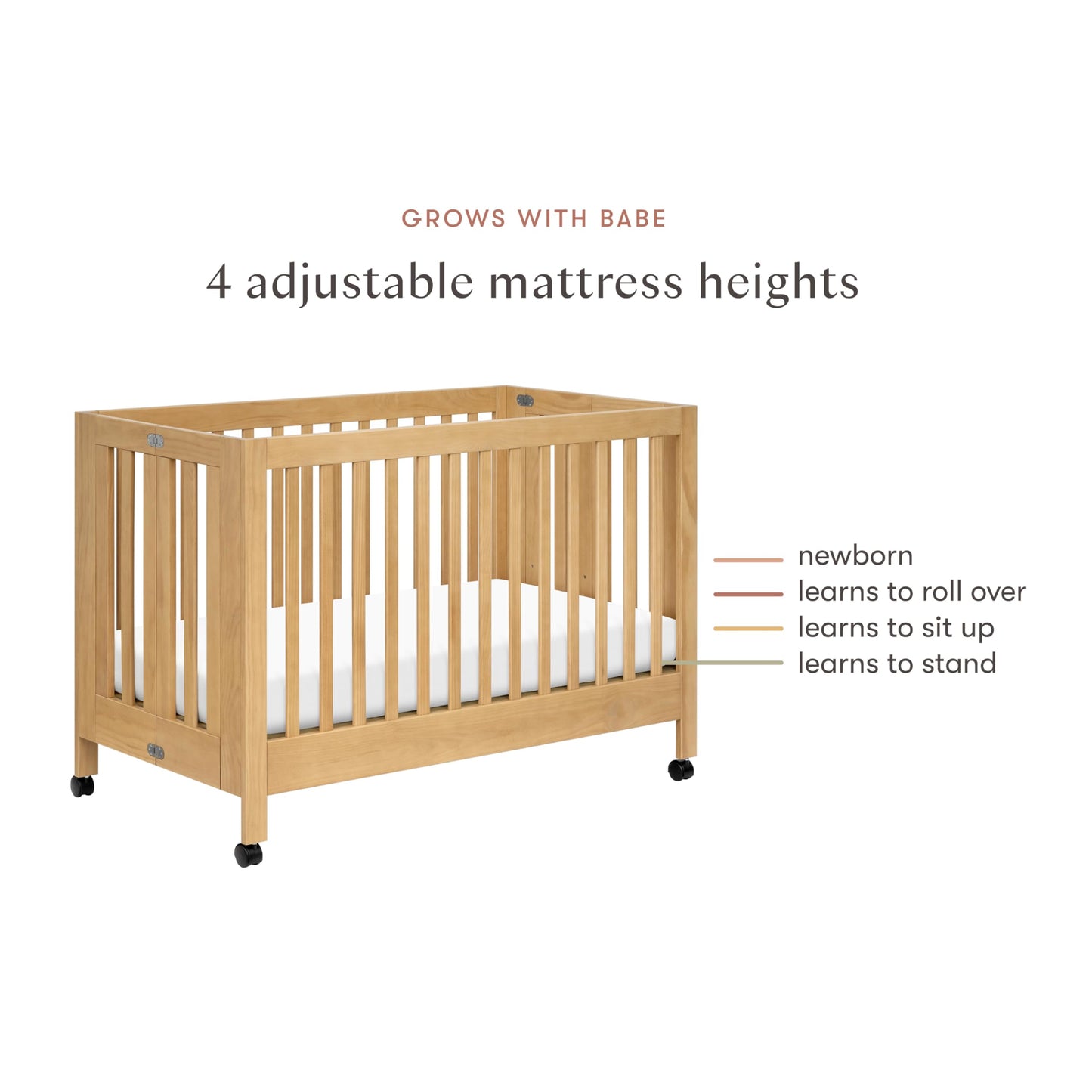 Babyletto Maki Full-Size 2-in-1 Portable Folding Crib with Toddler Bed Conversion Kit in Honey, Greenguard Gold Certified