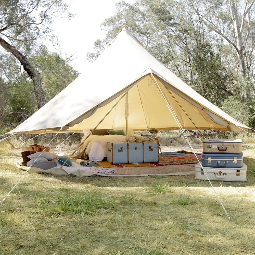 MC TOMOUNT Canvas Tent Bell Tent Yurt with Stove Jack Zipped Removable Floor for Glamping Truck Car Camping