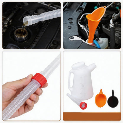 2 Quart Oil Jug, Oil Measuring Container Automotive and Flexible Oil Funnel Set Oil Dispenser Automotive Motor Oil Container with Lid and Cap for Automotive Oil Change