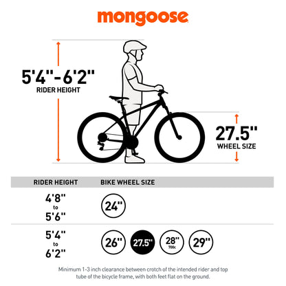 Mongoose Grafton Mountain Bike, 27.5 Inch Bike for Men and Women, 21 Speed, Aluminum Frame, Knobby Mountain Tires, Suspension Fork, Trigger Shifters, Mechanical Disc Brakes, Adult Bicycle