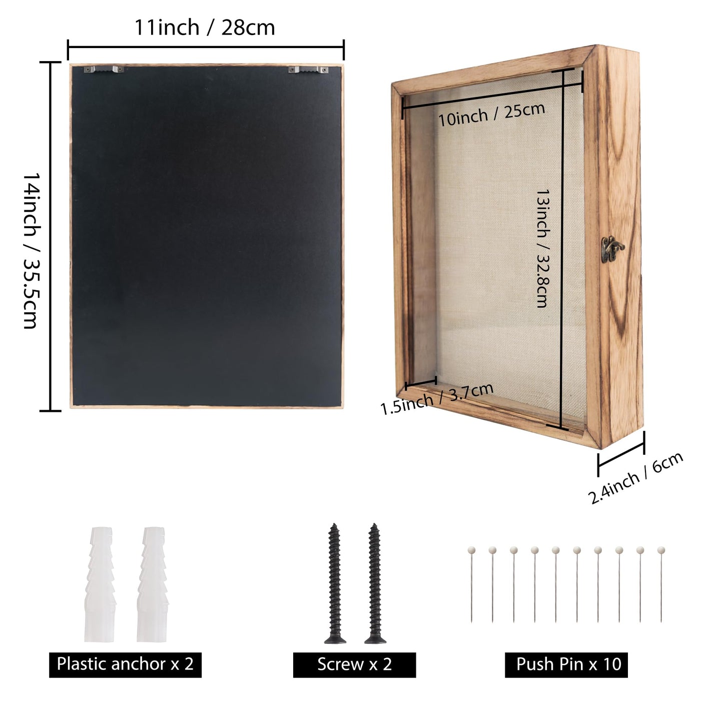 GraduatePro Shadow Box Frame 11x14 Display Case with Linen Back, Real Glass Window Door with Hinge, Picture Frame Wedding Bouquet Memorabilia Medals Photos Memory Box for Keepsakes, Carbonized Black