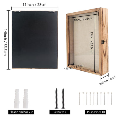 GraduatePro Shadow Box Frame 11x14 Display Case with Linen Back, Real Glass Window Door with Hinge, Picture Frame Wedding Bouquet Memorabilia Medals Photos Memory Box for Keepsakes, Carbonized Black