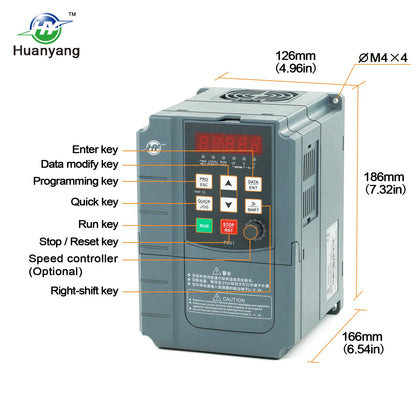 HUANYANG VFD Variable Frequency Drive,1 or 3 Phase Input, 3 Phase 0-400HZ Output, 2.2kW 3HP 220V 10A for Motor Speed Control,FC Series