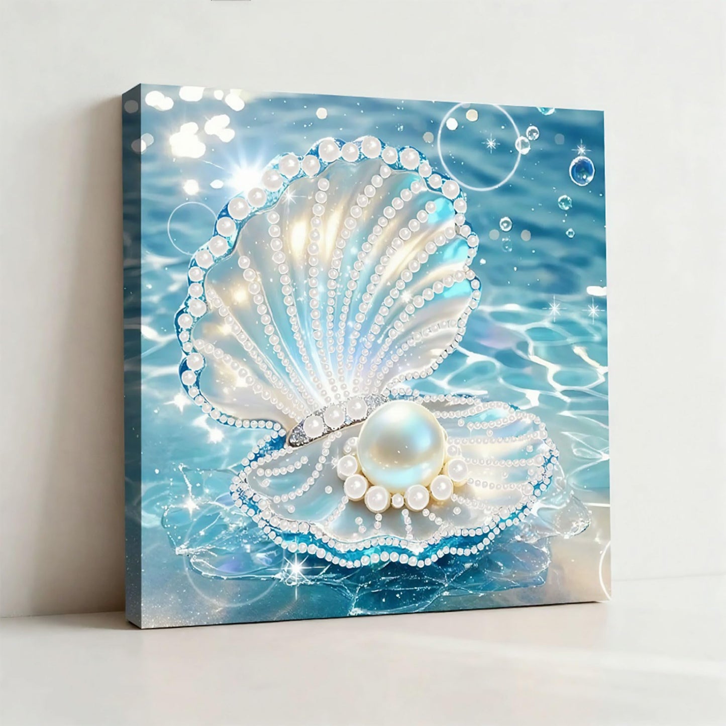 Huacan DIY 3D Pearl Painting Kit - Transparent Shell Pearl Art Craft Kit Pearl Painting with Frame for Home Wall Decor 8 * 8 Inch for Adults and Beginners