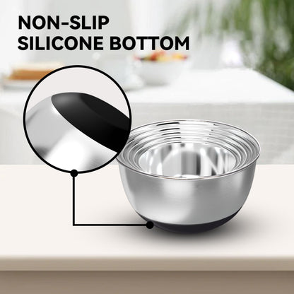 KITEISCAT Stainless Steel Mixing Bowls with Lids – Set of 5 Large Nesting Metal Bowls for Kitchen, Baking, Cooking, Food Prep & Storage, Non-Slip Base, Dishwasher Safe,Black