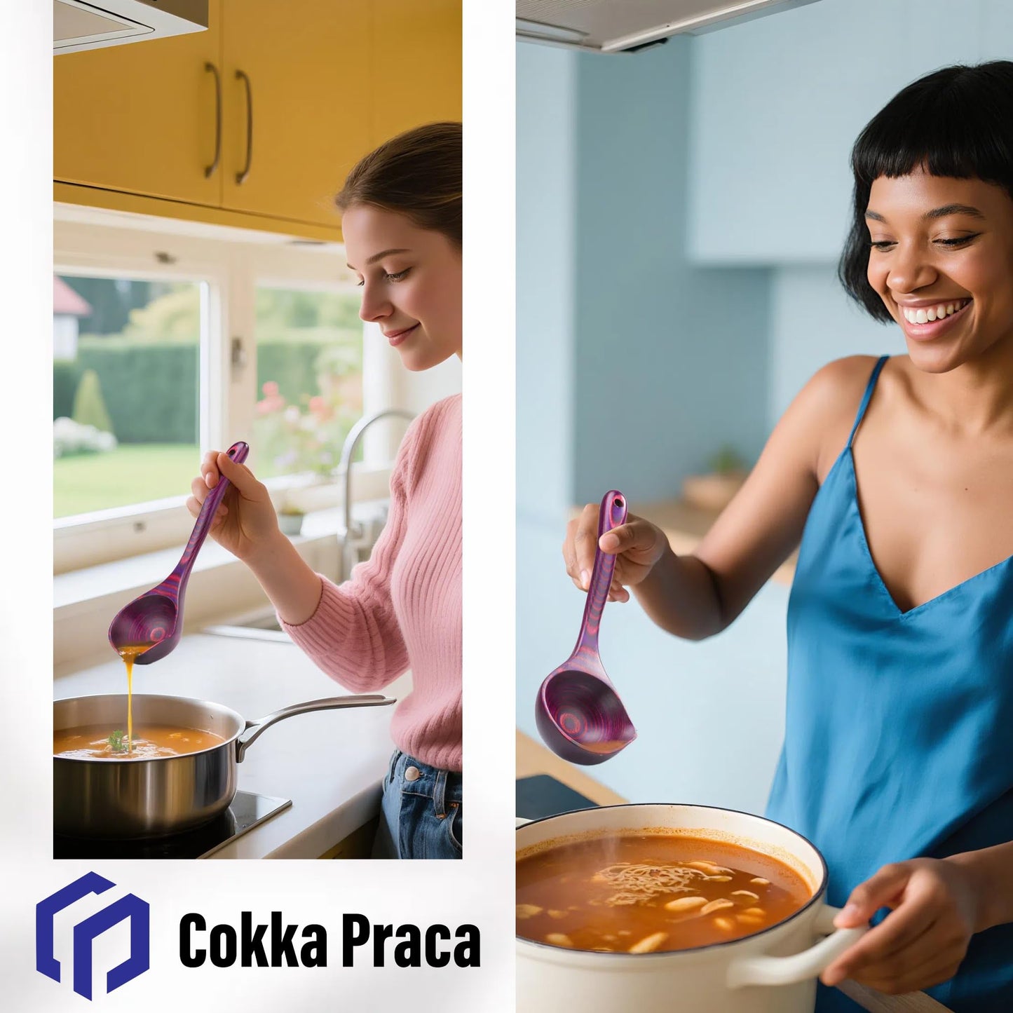Cokka Praca Pakkawood Deep Soup Ladles with Spout | 9.6 inch Big Soup Ladle for Cooking | Wooden Spoons for Cooking | Wood Kitchen Utensil | Byzantium