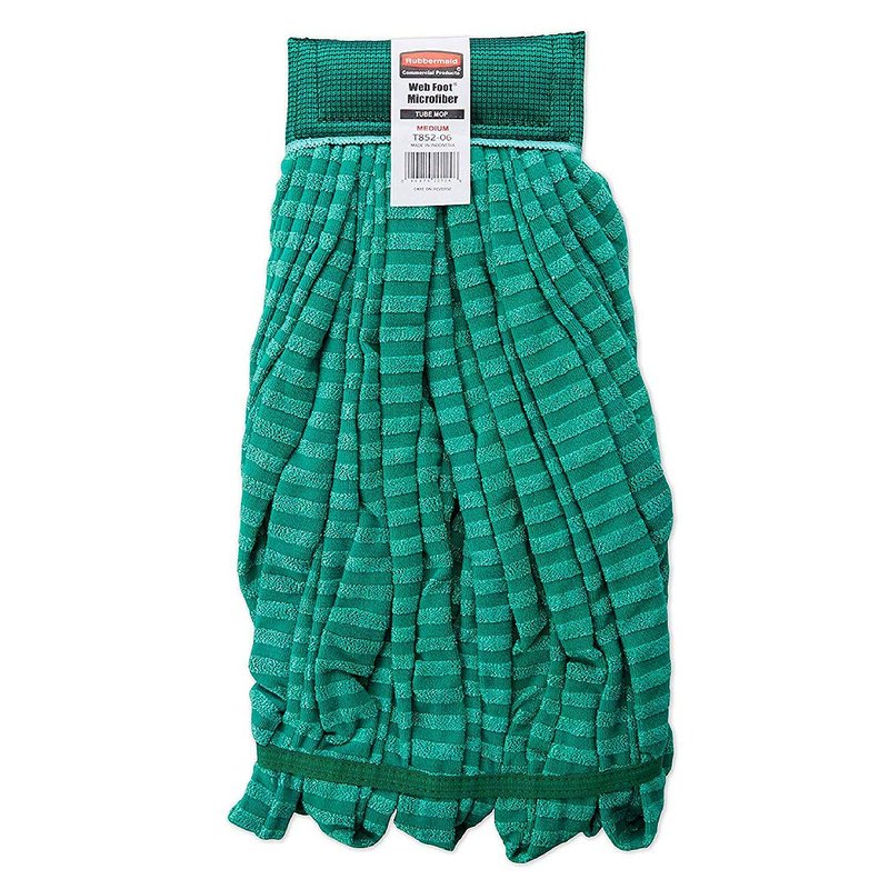 Rubbermaid Commercial Products Web Foot® Medium 20 Ounce Microfiber Tube Wet Mop 5" Headband Green for General Purpose Floor Cleaning Abrasive Cleaning and Heady-Duty Scrubbing
