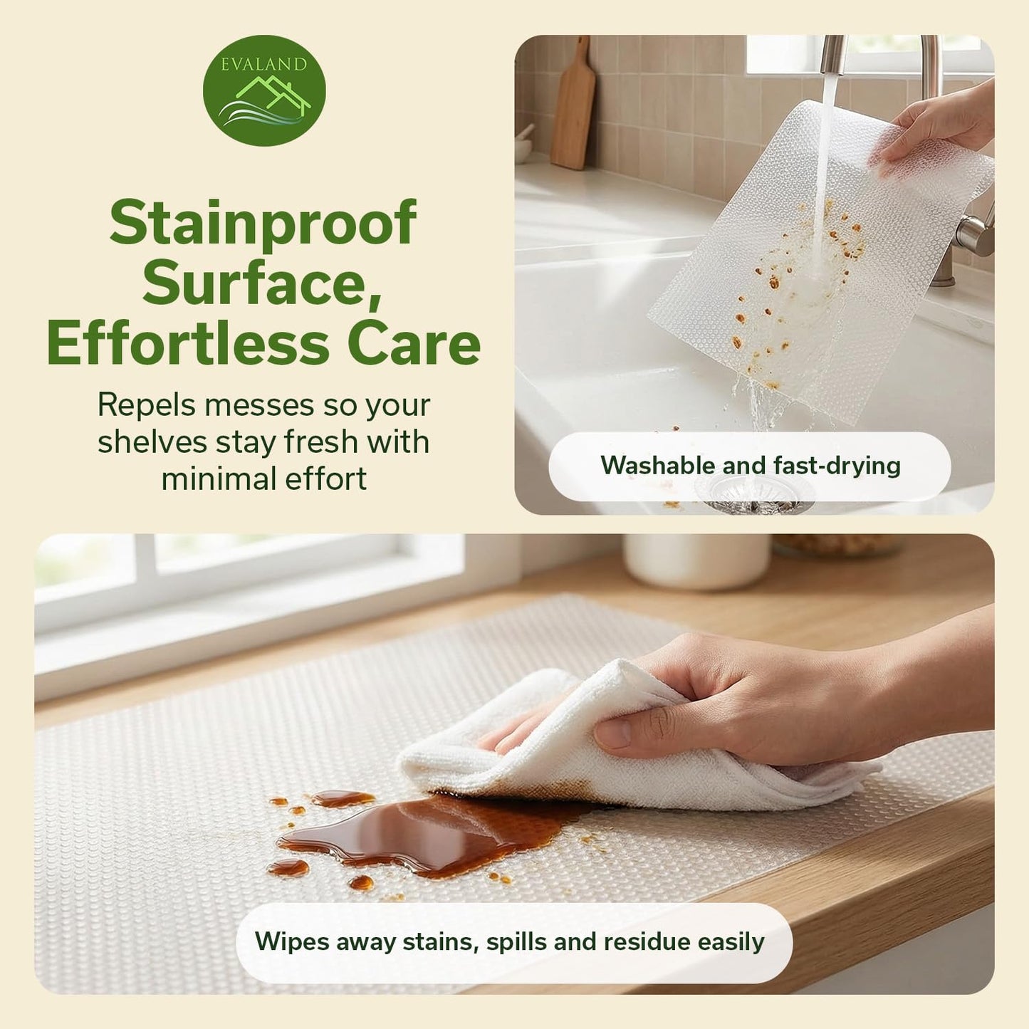 EVALAND Shelf Liners for Kitchen Cabinets Non-Adhesive 15.75" x 33 FT Clear Drawer Liner Non Slip, Washable Cabinet Liner, Waterproof Shelf Liners for Cabinet, Refrigerator Bathroom Pantry - Thickened