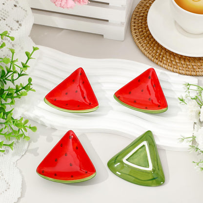 Whaline 4Pcs 2.4inch Watermelon Mini Ceramic Spoon Rest Red Green Watermelon Fruit Small Coffee Spoon Holder for Summer Home Coffee Station Bar Accessories