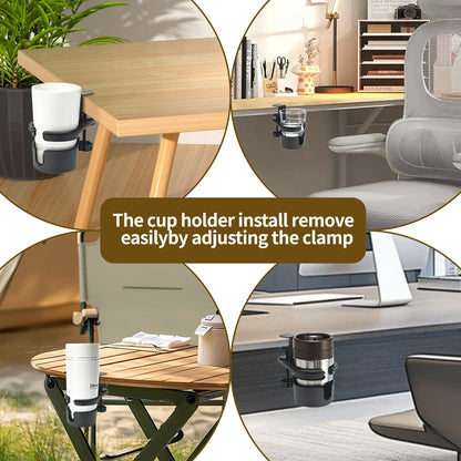 DecBeLiv 360° Rotating Cup Holder Under Desk Anti Spill Space Saving for Home Office Camping for Mugs, Glass, Heavy Drink