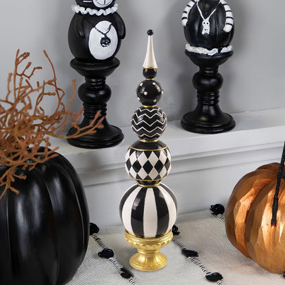 Bechivie Black and White Checkered Decor, 15.7 Inch Resin Modern Sphere Sculpture, Table Top Mantel Office Desk Shelf Halloween & Christmas Decorations for Home Statue