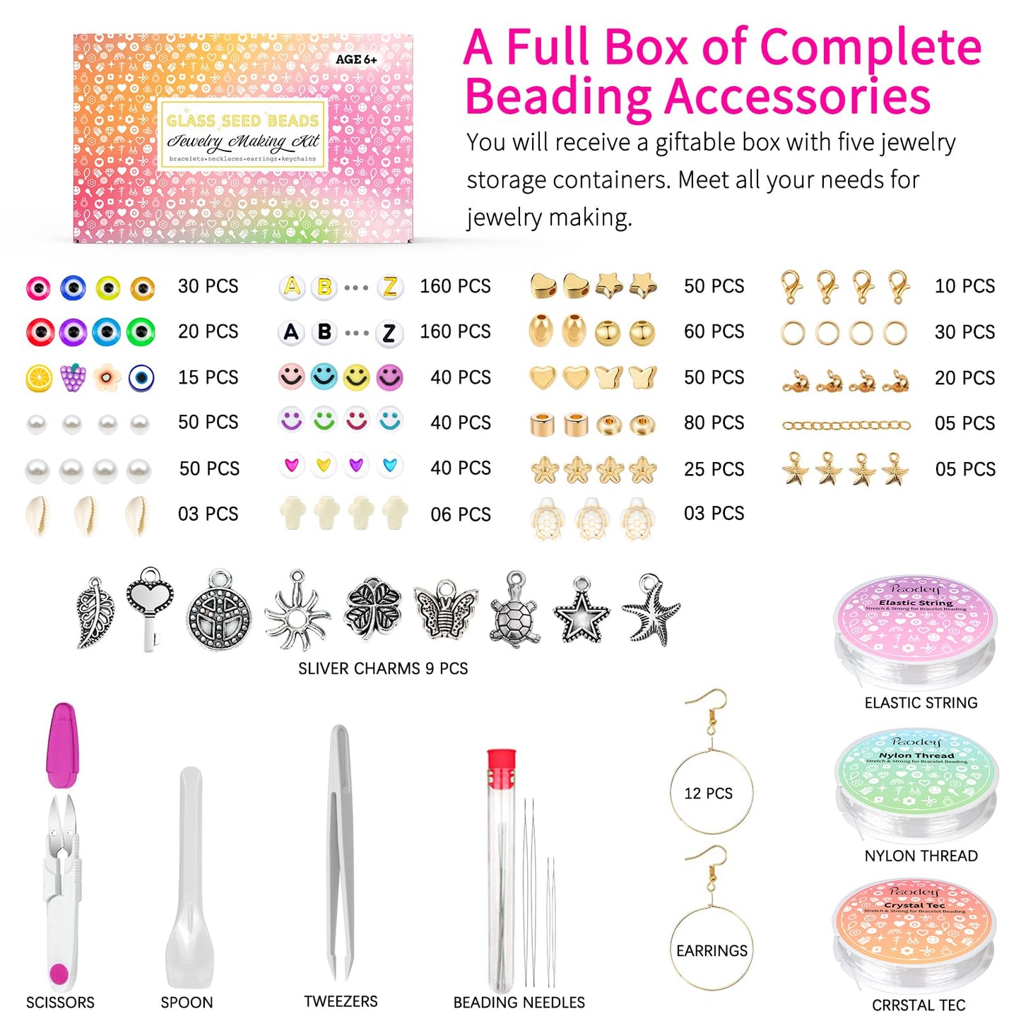 Friendship Bracelet Kit 3mm Seed Beads, 30000 Pcs 8/0 96 Colors Small Glass Beads Embroidery Kit with Letter Bead Charms for Jewelry Making Gifts Necklaces Waist Beads DIY Arts and Crafts for Adults
