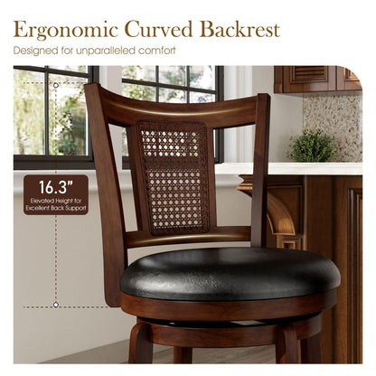 Sophia & William Swivel Bar Stools Set of 2, Bar Height Barstools with Backrest & Solid Wood Legs, Brown Faux Leather Kitchen Stools, 30 Inch