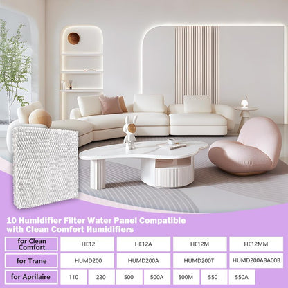 Sxkxm 10 Humidifier Filter Water Panel Compatible with Clean Comfort HE12, HE12A, HE12M, HE12MM, 2 Pack Whole House Humidifier Replacement Water Panel