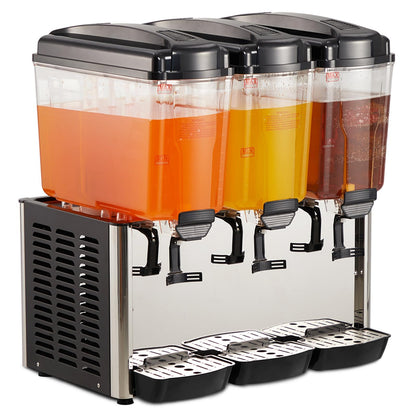 EliteEdge Stainless Steel Commercial Beverage Dispenser with Thermostat Control, 3-Tank 9.6 Gallon Capacity for Lemonade, Coffee, and Cold Drinks, Suitable for Home or Hospitality Use