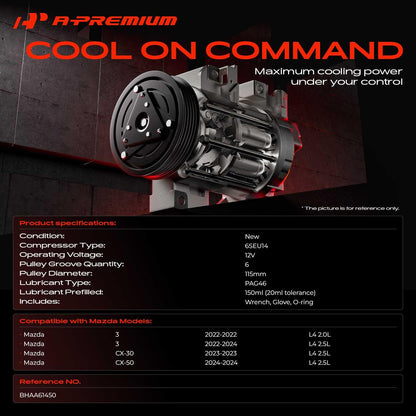 A-Premium Air Conditioner AC Compressor with Clutch Compatible with Mazda 3 2022-2024, CX-30 CX30 2023, CX-50 CX50 2024, 2.0L 2.5L
