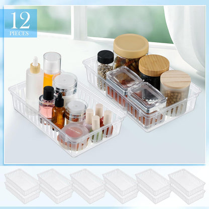 Wenqik Set of 12 Plastic Baskets for Organizing, Rectangular Trays for Desk Organization (Clear)