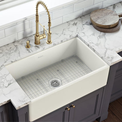 Ruvati 30 x 20 inch Fireclay Reversible Farmhouse Apron-Front Kitchen Sink Single Bowl - Biscuit - RVL2100BS