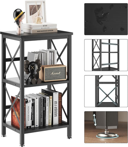 YMYNY 3 Tiers Industrial Metal Bookcase, Black Storage Organizer for Living Room, Home Office, Bedroom, 29.5 * 15.75 *