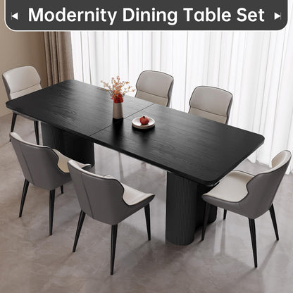 GraceNook 79" Rectangular Black Dining Table, Modern Kitchen Table with Sturdy Sleek Wave Support Legs for Living Room, Dining Room & Kitchen