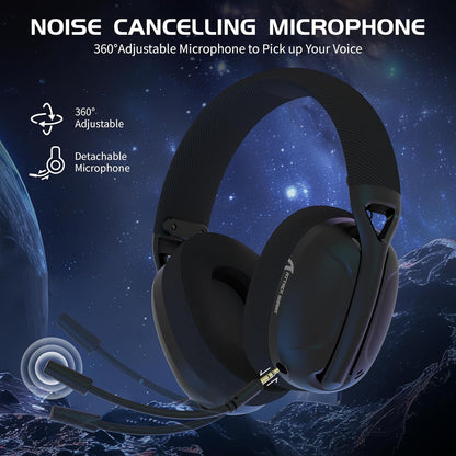 ZIYOU LANG L80 Wireless Gaming Headset Ultralight Over Ear with 2.4Ghz USB C&A Dongle/Bluetooth 5.3/3.5mm Wired Detachable Mic Stereo Sound 600mAh Battery for PC Mac PS4 PS5 Switch Win Gamer(Black)
