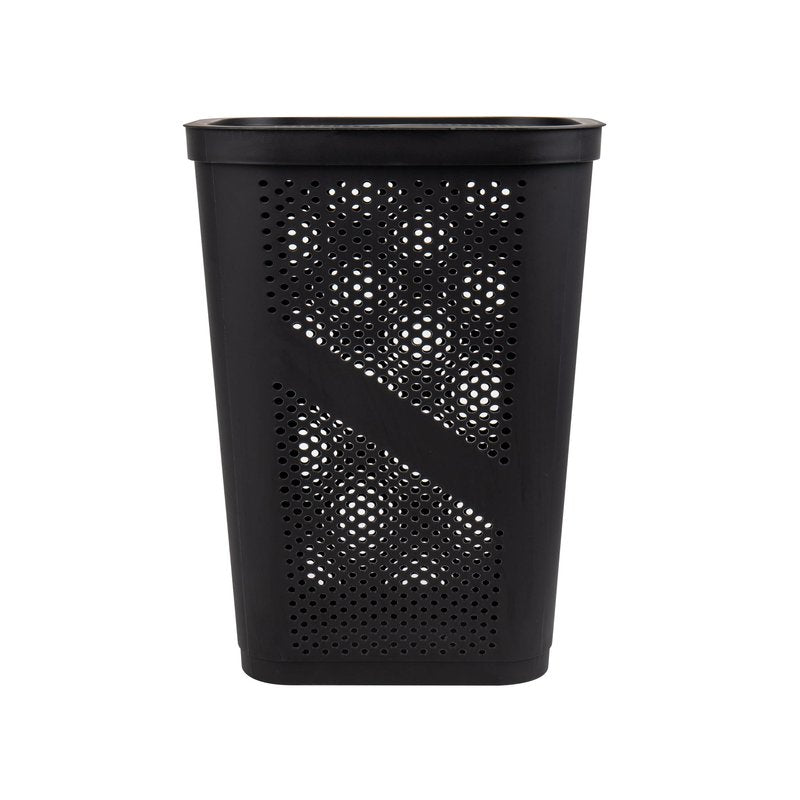 Mind Reader Slim Laundry Hamper with Lid, 60L Clothes Basket, Ventilated Plastic, Black
