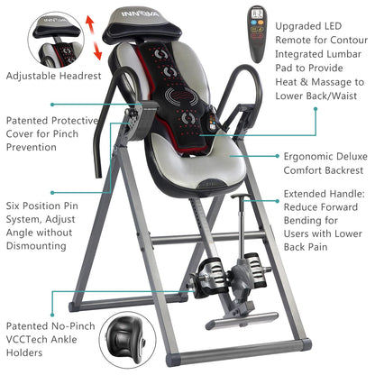 INNOVA HEALTH AND FITNESS ITM5900 Advanced Heat and Massage Inversion Table, Gray/Black