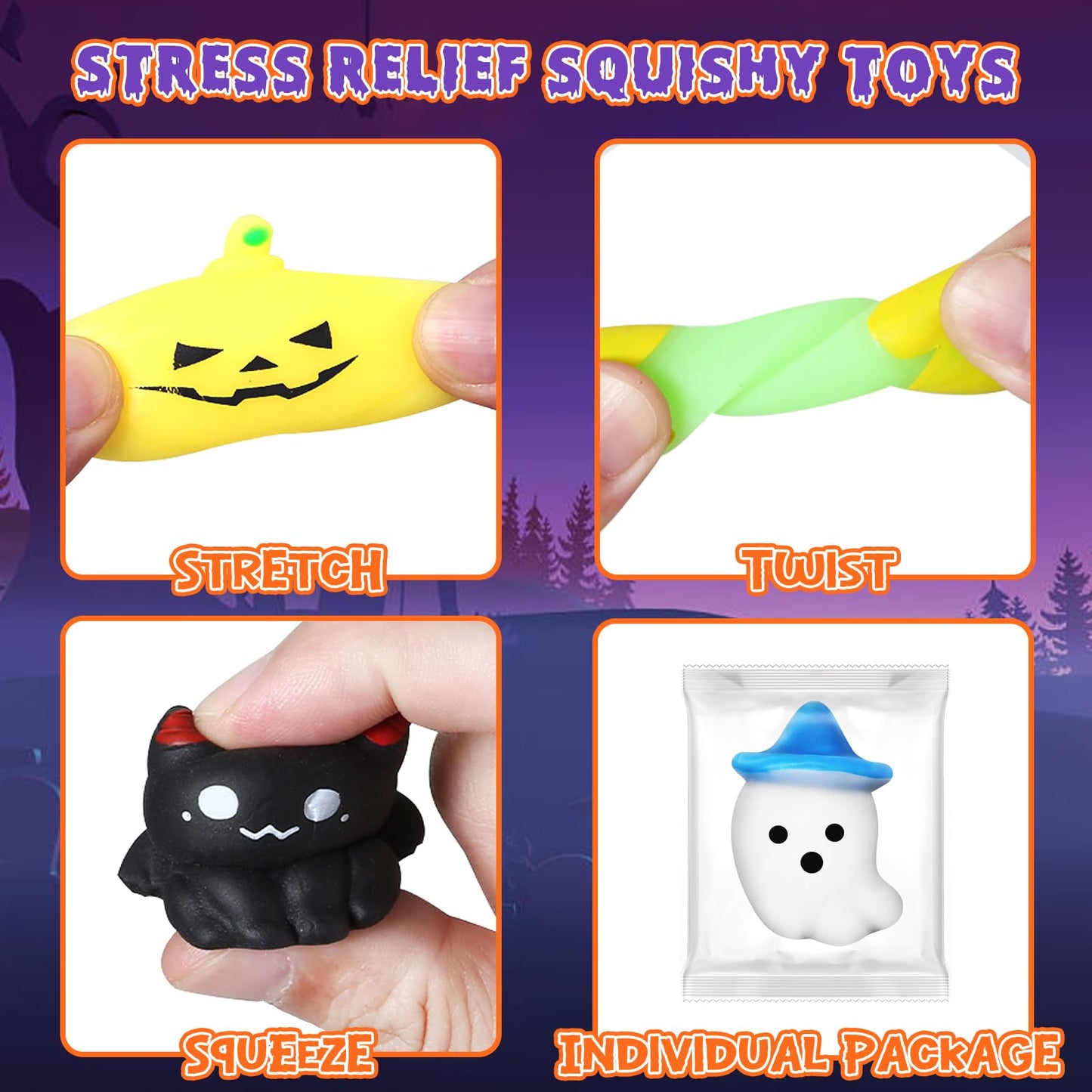 AuroTops 24 PCS Halloween Squishy Toys for Kids Halloween Party Favors Classies Character Squeeze Toys for Trick or Treat Gifts Bulk,Goodie Bags Stuffers for Kids Treat Bags Gifts Classroom Rewards